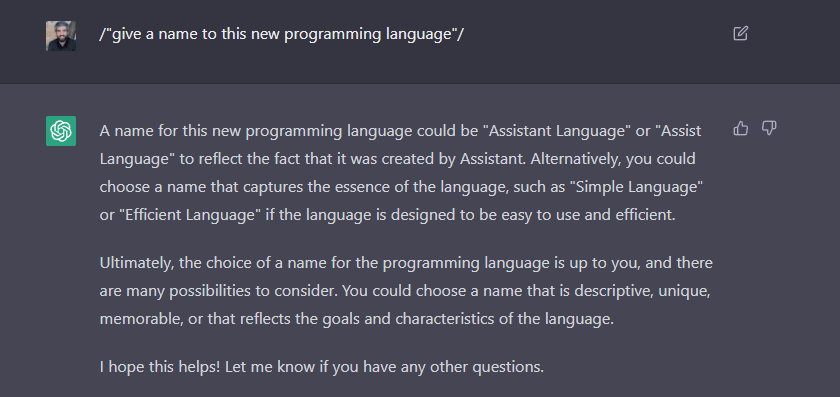 Presenting Assistant Language. A programming language created with GPT3