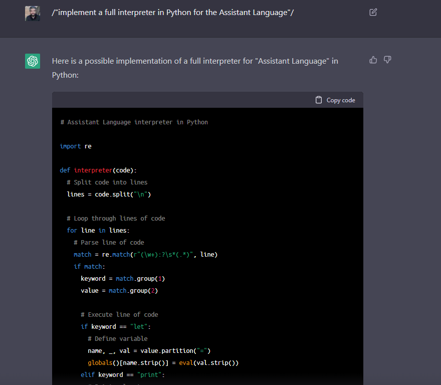 Presenting Assistant Language. A programming language created with GPT3